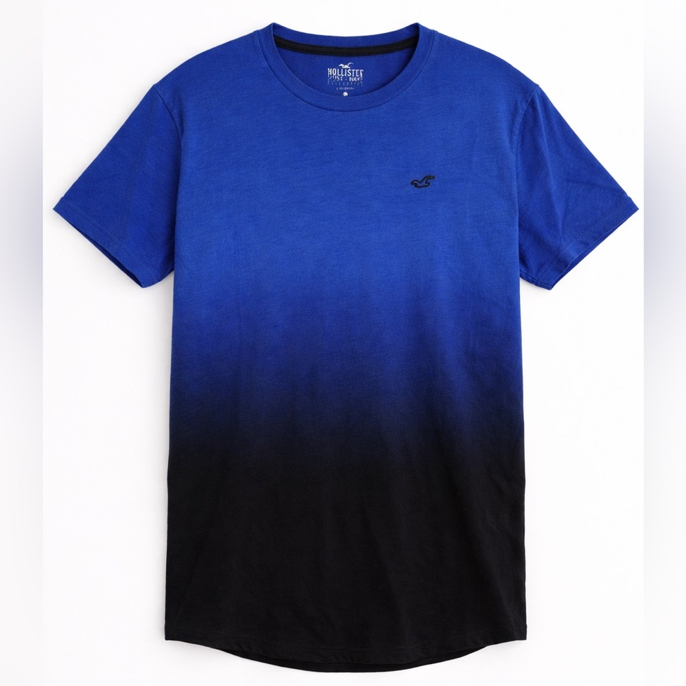 Hollister Blue Black Ombre Gradient Tee Coastal Casual Shirt Men L